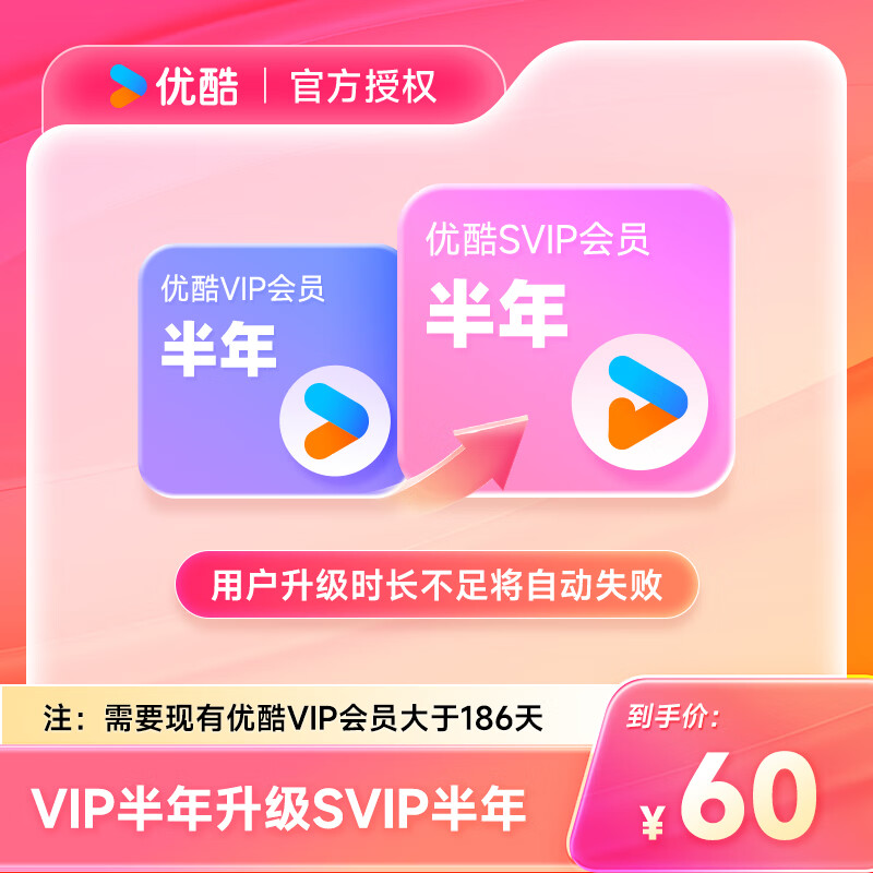 【自动充值】优酷视频VIP升级SVIP『6个月』 - 会优科技优惠价¥53.91