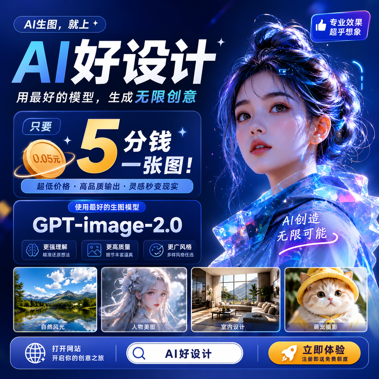 AI好设计-1百积分-可生成10张图 - 会优科技优惠价¥0.86